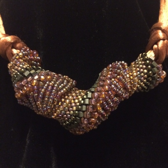 Free Form Artistic Beaded Choker Fused Glass Clasp - Picture 2 of 7